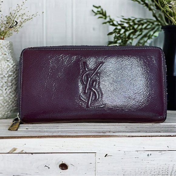 *GVY* YSL EUC Belle De Jour Zip Around Wallet Purple Textured Patent Calfskin - Picture 1 of 16